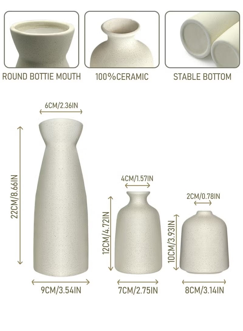ELASAR Set of 3 Beige Ceramic vase Small Flower vases for Decor,Modern Home Decor, Vases for Decor,Pampas Grass Vase,Dried Flowers Vases,Living Room,Table Shelf, Centerpieces Decoration - Image 4